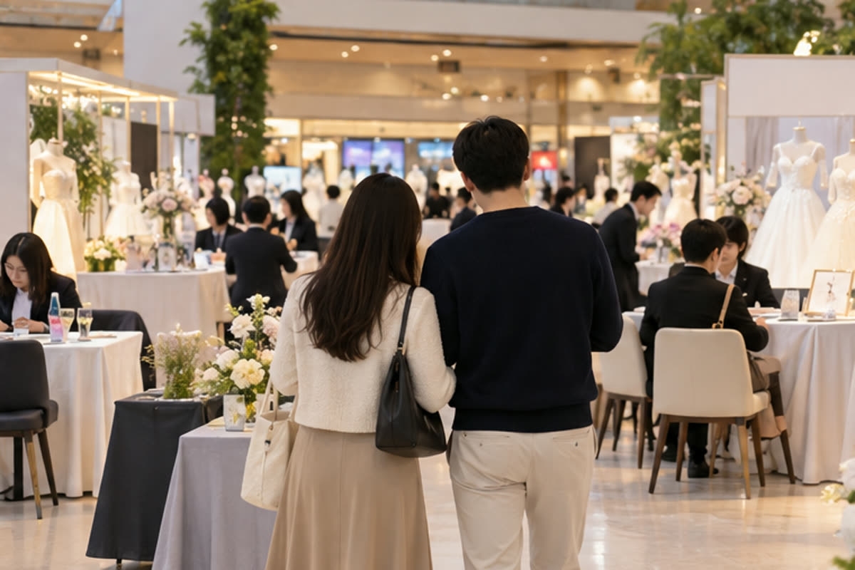 광교 갤러리아 결혼박람회에서 상담 순서를 정해 이동하는 방문 장면