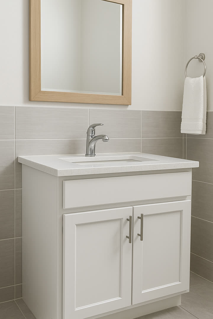 샤워 수전 교체 욕실 세면대 하부장 설치 사진