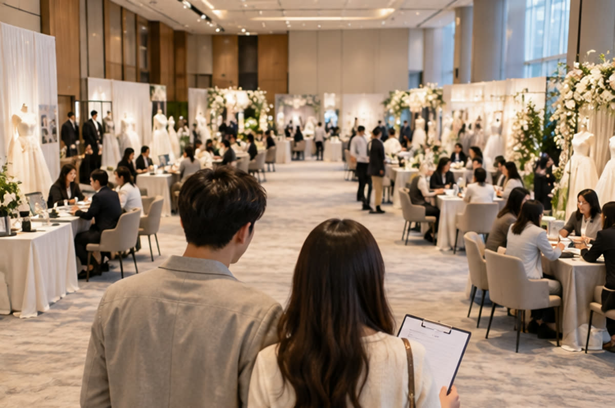 수원 결혼박람회에서 상담 순서와 현장 동선을 확인하는 예비부부