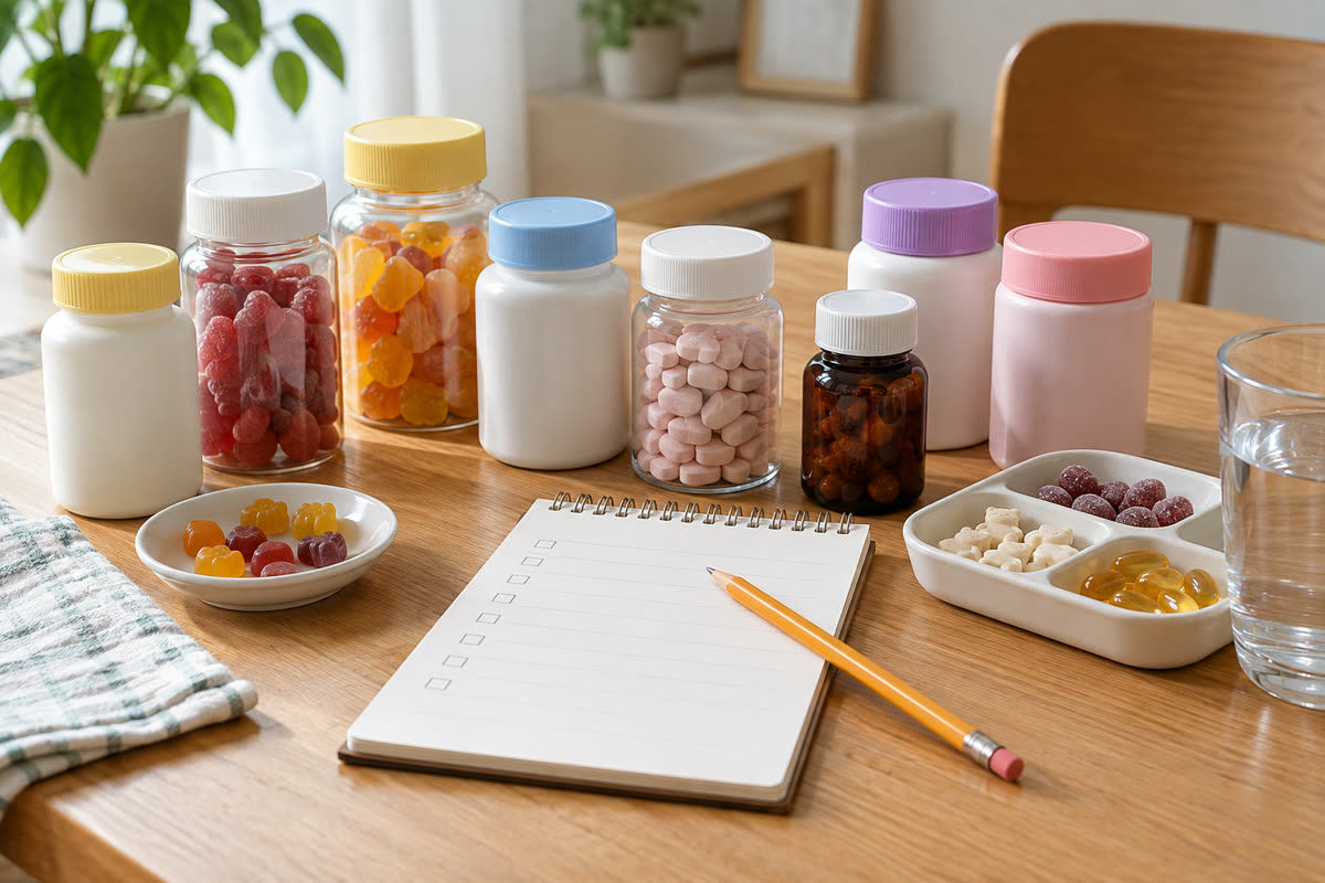 성장기 영양 제품을 함께 섭취할 때 영양성분 중복을 확인하는 모습