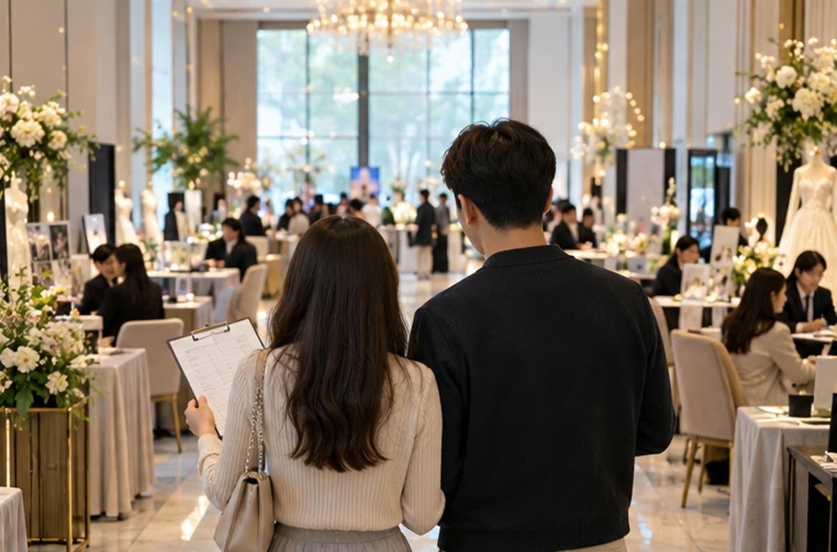 이천 웨딩박람회 현장에서 상담 순서와 동선을 정하는 예비부부
