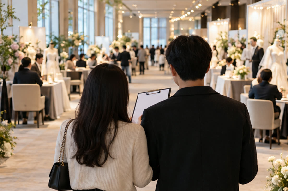 일산 결혼박람회에서 상담 동선을 정하는 예비부부