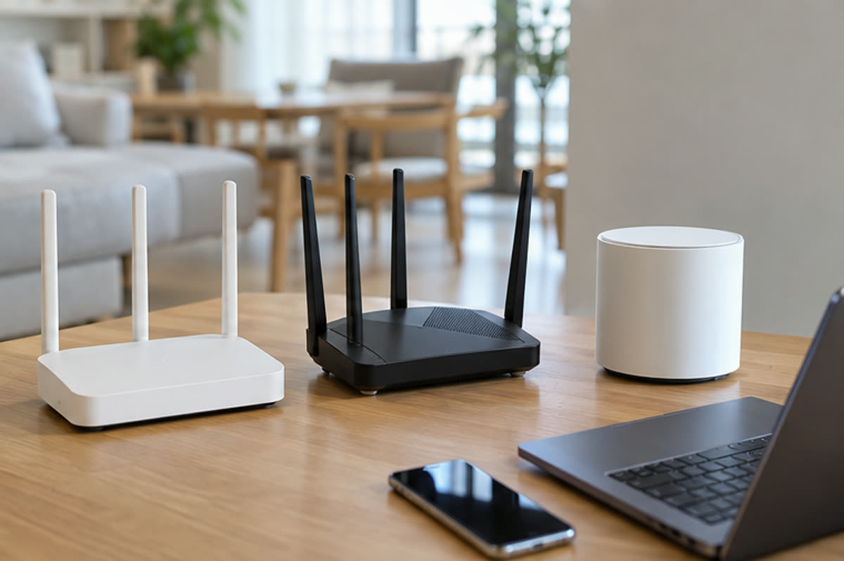 공유기 속도 규격과 Wi-Fi 6·6E·7 지원 환경을 비교하기 위한 가정용 무선 공유기와 연결 기기