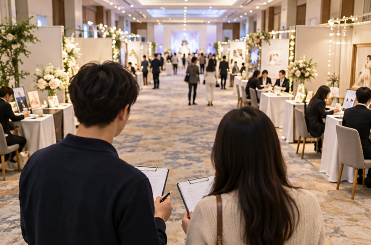 춘천 결혼박람회에서 상담 순서와 현장 동선을 확인하는 예비부부
