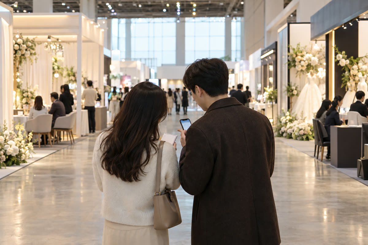 킨텍스 결혼박람회에서 상담 순서와 현장 동선을 정하는 모습